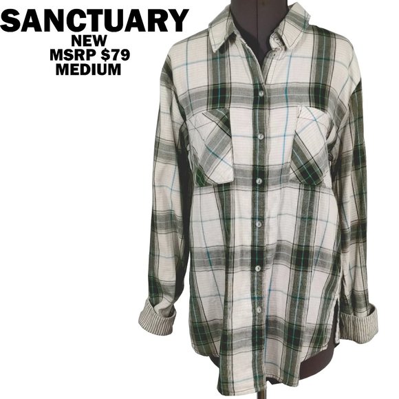 Sanctuary Tops - NEW $79 SANCTUARY Button-Up Shirt Green Plaid Med